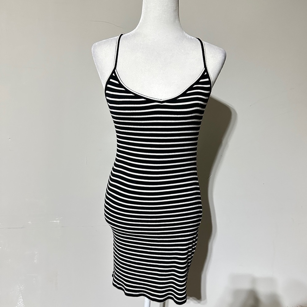Aéropostale Black & White Striped Ribbed Knit Mini Dress – Size S